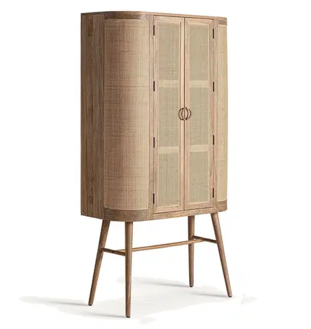 Stylové designové skříně Estila Luxusní světlá hnědá skříň Vimbio v retro stylu z mangového dřeva s proutěným výpletem na dvířkách 180 cm