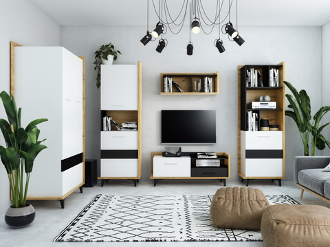 Obývací stěny Obývací pokoj KNUT 2, dub artisan/bílá/černá, 5 let záruka