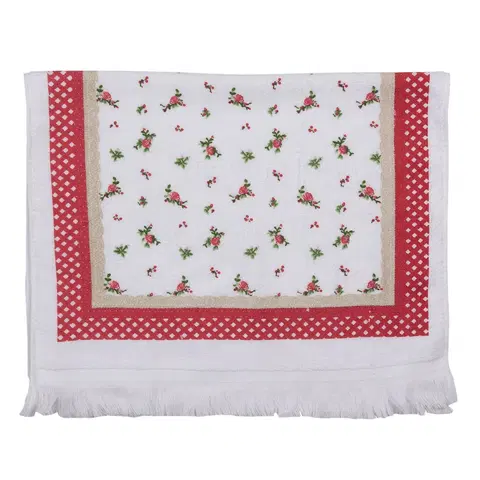Utěrky Kuchyňský froté ručník s květy a červeným okrajem - 40*66 cm Clayre & Eef T022