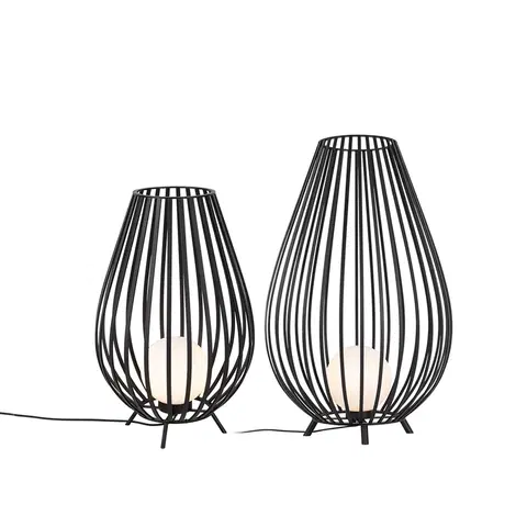 Stojaci lampy Sada stojacích lamp černá s opálem 110 cm a 70 cm - Angela