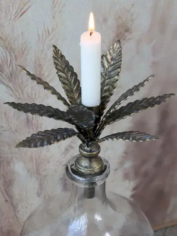 Svícny Bronzový antik svícen ve tvaru květu na láhev Floral I - Ø 15*17cm Chic Antique 71088813