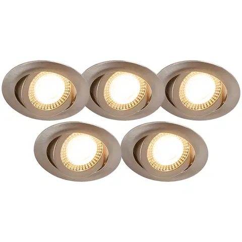 Podhledove svetlo Sada 5 ks moderních ocelových vestavných bodových svítidel včetně LED 3-stupňově stmívatelné - Mio
