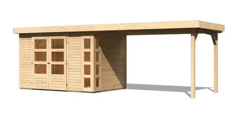 Dřevěné plastové domky Dřevěný zahradní domek KERKO 4 s přístavkem 280 Lanitplast Přírodní dřevo