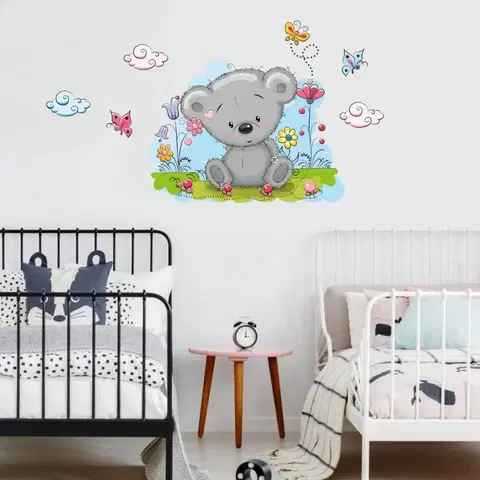 Samolepky na zeď Dětské samolepky na zeď - Modrý medvídek na obláčku