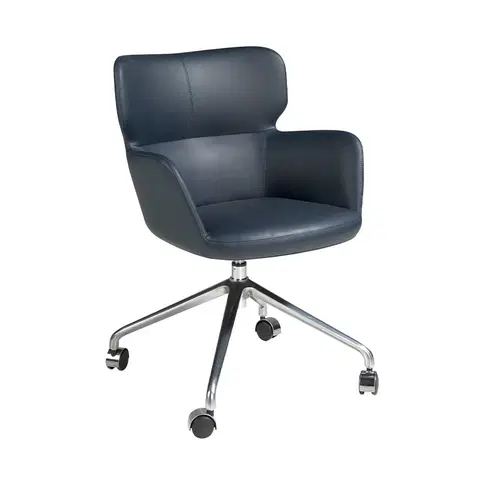 Designové a luxusní židle do pracovny a kanceláře Estila Kožená modrá kancelářská židle Forma Moderna na kolečkách 80cm