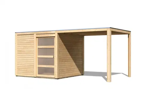 Dřevěné plastové domky Dřevěný zahradní domek QUBIC 1 s přístavkem 240 Lanitplast Přírodní dřevo