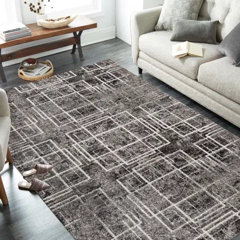 Moderní koberce Kvalitní šedý koberec s motivem čtverců