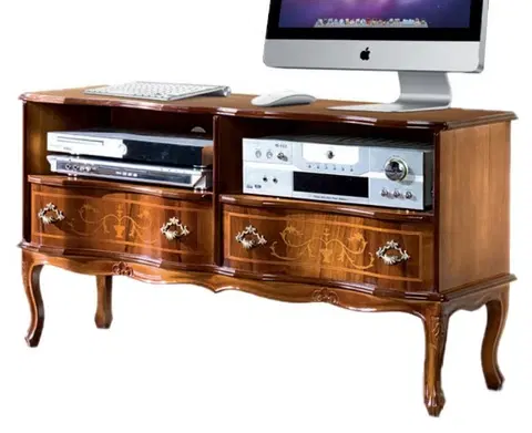 Luxusní a designové televizní stolky Estila Klasický rustikální TV stolek Clasica z masivu se dvěma poličkami a dvěma šuplíky 110cm
