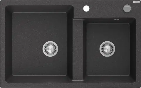 Sifony k pračkám MEXEN Tomas granitový dřez 2-bowl 800x500 mm,černá kropenatý, sifon chrom 6516802000-76