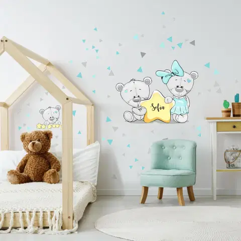 Samolepky na zeď Samolepky do dětského pokoje - Mátoví medvídci s hvězdičkou a se jménem