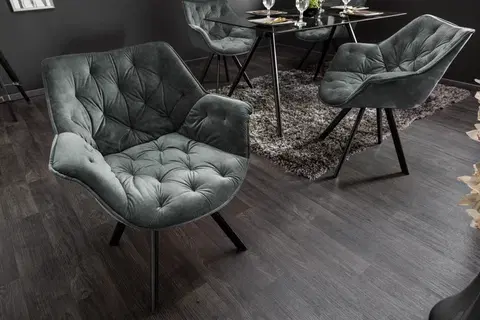 Luxusní jídelní židle Estila Designová otočná jídelní židle Hetty s prošívaným sametovým čalouněním v tmavě šedozelené barvě 67 cm