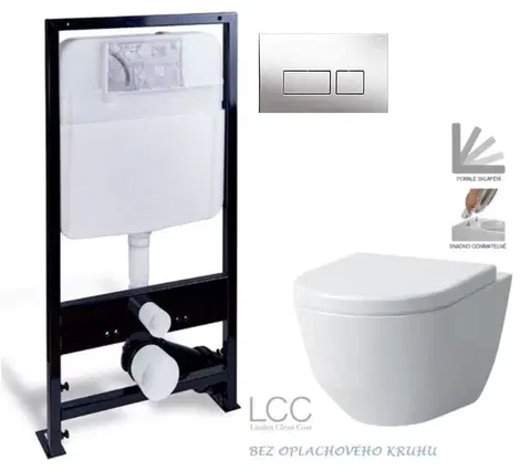 WC sedátka PRIM předstěnový instalační systém s chromovým tlačítkem  20/0041 + WC LAUFEN PRO LCC RIMLESS + SEDÁTKO PRIM_20/0026 41 LP2