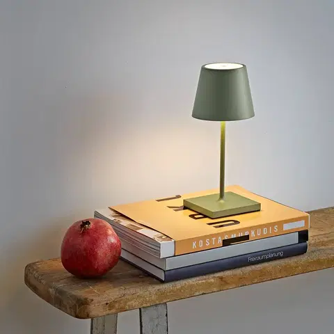 Venkovní osvětlení terasy Sigor Nuindie mini LED dobíjecí stolní lampa, kulatá, USB-C, šalvějově zelená