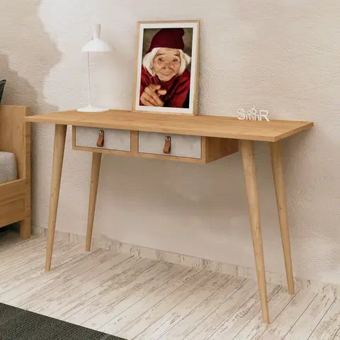 Psací stoly Kalune Design Psací stůl SOOMIN šedý/dub