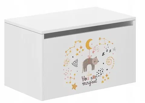 Truhly a komody Dětský úložný box s kočičkou a hvězdami 40x40x69 cm