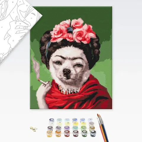 Zvířata Malování podle čísel pes s cigaretou inspirovaný Fridou