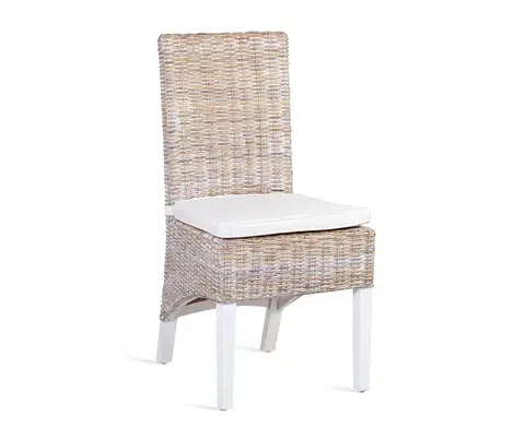 Luxusní a stylové zahradní židle Estila Ratanová židle New White Salsa hnědé barvy s bílými nožičkami a podsedákem 97cm