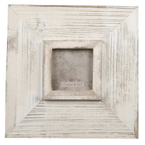Klasické fotorámečky Bílý antik dřevěný fotorámeček s patinou - 25*2*25 cm / 9*9 cm Clayre & Eef 2F0846