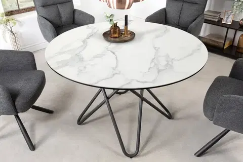 Jídelní stoly LuxD Kulatý jídelní stůl Malaika 120 cm bílý - vzor mramor
