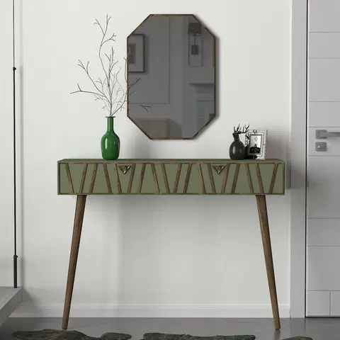 Konzolové stoly Stolek a zrcadlo FOREST ořech tmavě zelený