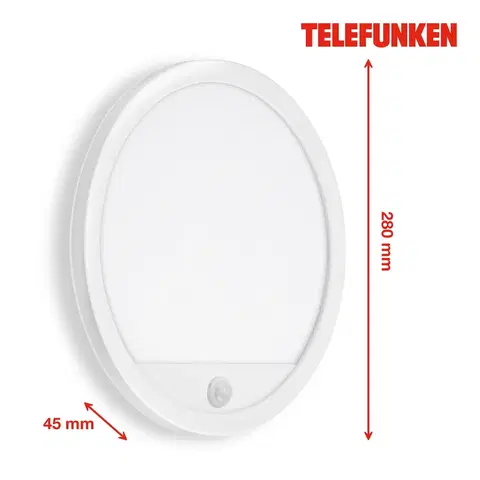 Venkovní nástěnná svítidla s čidlem pohybu Telefunken Venkovní nástěnné Nizza senzor Ø 28cm bílá 4 000K