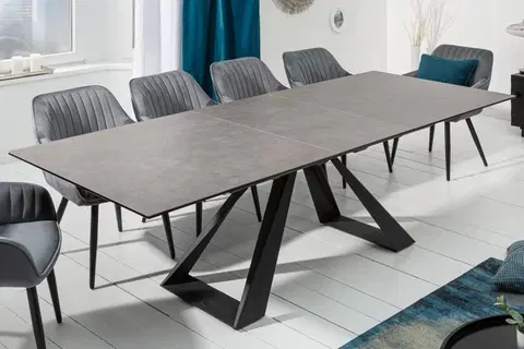 Designové a luxusní jídelní stoly Estila Designový rozkládací jídelní stůl šedohnědý Laguna s černými kovovými nohami 180 / 230cm