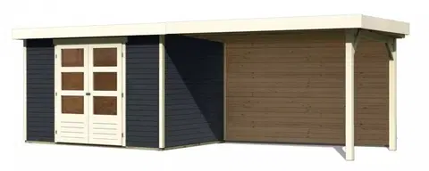 Dřevěné plastové domky Dřevěný zahradní domek ASKOLA 4 s přístavkem 280 Lanitplast Antracit