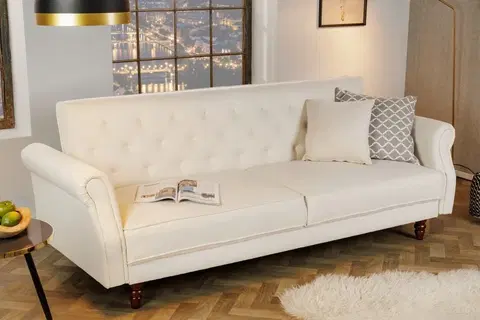 Luxusní a designové sedačky Estila Stylová polohovatelná sedačka Maison Belle Affaire v bílém provedení s chesterfield prošíváním 220cm