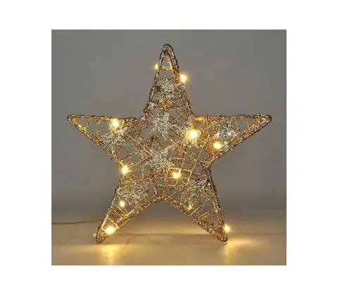 Vánoční osvětlení  vánoční hvězda glitter, zlatá, kovová, 14x LED, 2x AA
