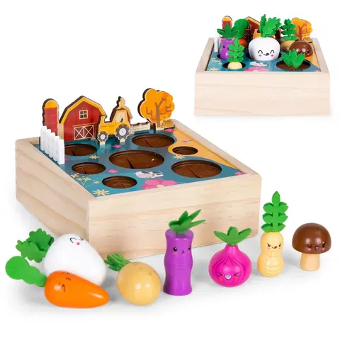 Dřevěné hračky ECOTOYS Dřevěná zeleninová zahrada se zeleninou