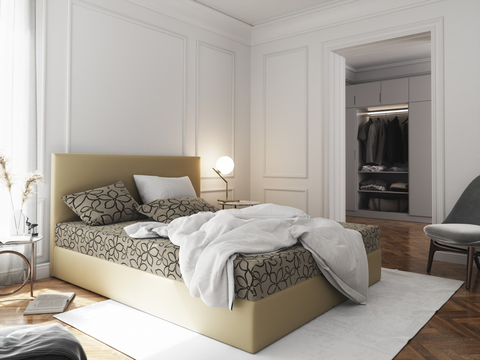 Postele Čalouněná postel CESMIN 140x200 cm, krémová se vzorem/krémová