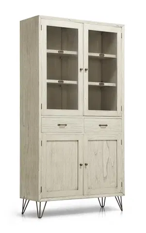 Luxusní jídelní vitríny Estila Bílá vitrína Muria v retro stylu ze dřeva mindi se dvěma zásuvkami a prosklenými dveřmi
