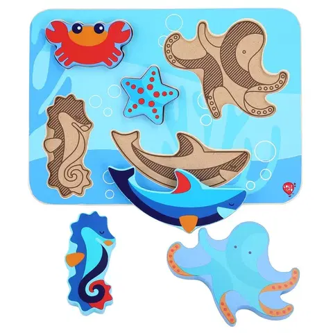 Hračky puzzle LUCY & LEO - 227 Mořští živočichové - dřevěné vkládací puzzle 6 dílů