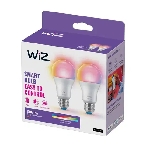Chytré žárovky WiZ WiZ A60 LED lampa matná WiFi E27 8,5W RGBW sada 2 ks