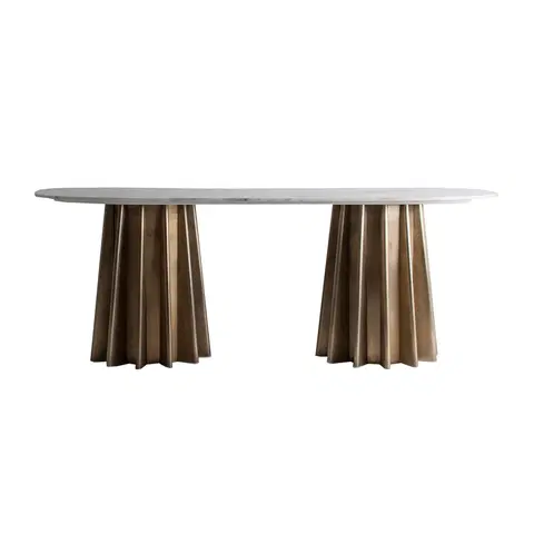 Designové a luxusní jídelní stoly Estila Art-deco zlatý jídelní stůl Leze s oválnou mramorovou deskou v bledém odstínu 200cm