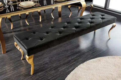 Stylové a luxusní lavice Estila Luxusní jídelní lavice Modern Barock s černým sametovým čalouněním a zlatými nožičkami z kovu 172cm