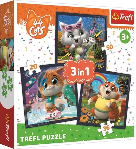 Hračky puzzle TREFL - Puzzle 3v1 - Seznamte se s milými kočkami / Rainbow 44 cats