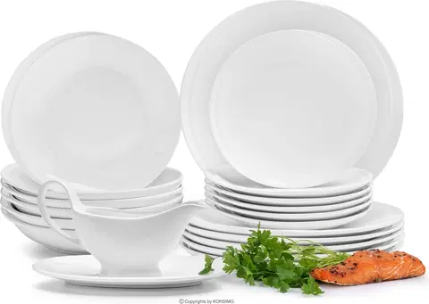 Talíře Konsimo Porcelánová jídelní souprava pro 6 osob s omáčníkem RESEDA bílá