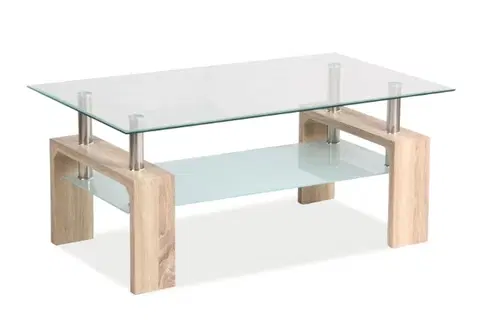 Konferenční stolky Kasvo ISA BASIC II konfečrenční stůl 110x60 sklo / nohy dub sonoma
