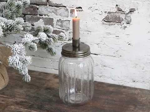 Svícny Svícen na úzkou svíčku ve tvaru staré sklenice Jari - Ø 9*22cm Chic Antique 71643-13