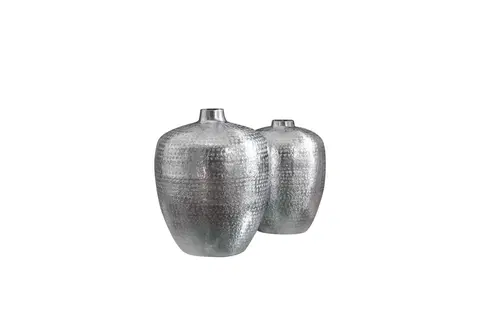 Luxusní a designové vázy a láhve Estila Orientální set dvou kovových váz Retrivee se stříbrným kladívkovým povrchem 33cm