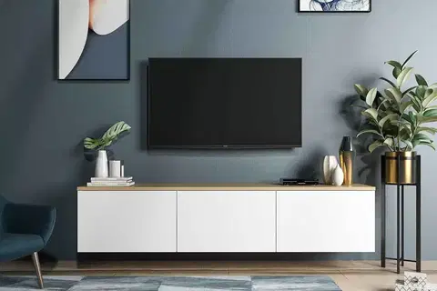 TV stolky Sofahouse Designový nástěnný TV stolek Valeriy 160 cm dub bílý