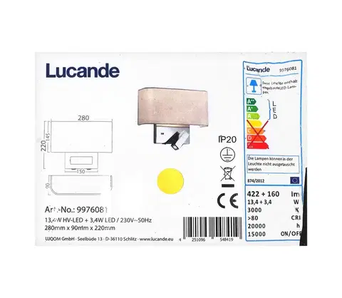 Svítidla Lucande Lucande - LED Nástěnná lampa VIRVE 1XLED/13,4W/230V + 1xLED/3,4W/230V 