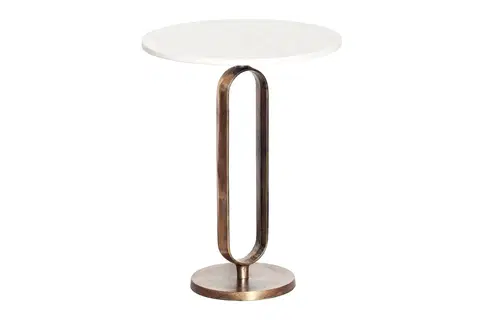 Luxusní a designové příruční stolky Estila Art deco kulatý měděný příruční stolek Zendy s bílou mramorovou deskou s glamour nádechem 60 cm