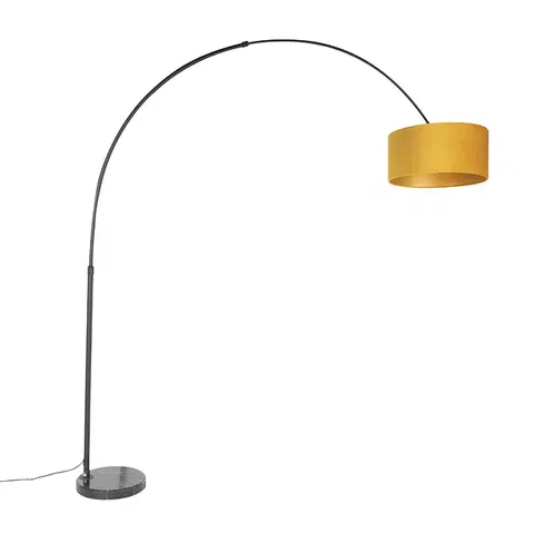 Obloukove lampy Oblouková lampa černá s velurovým odstínem okrově žlutá se zlatem 50 cm - XXL