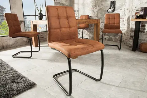 Luxusní jídelní židle Estila Designová vintage jídelní židle Modena s hnědým potahem z mikrovlákna as černýma nohama 92cm