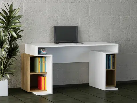 Kancelářské a psací stoly Psací stůl MONUMENT bílý, ořech