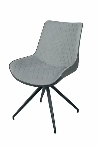 Luxusní jídelní židle Estila Moderní kožená jídelní židle Vidar z eko kůže s černými nožičkami z kovu dvoutónová skandinávská šedá 88cm