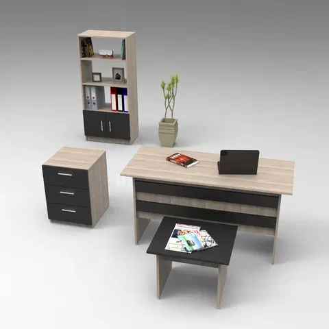 Kancelářské a psací stoly Set kancelářského nábytku VO11 dub černý