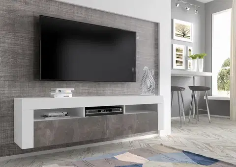 Televizní stolky Televizní stolek MORENO 160 cm univerzální bílý mat, beton tmavý